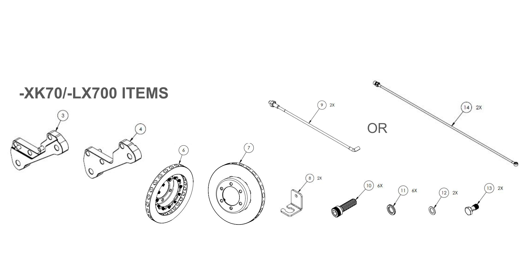 Front brake kit components — XK70/LX700 items