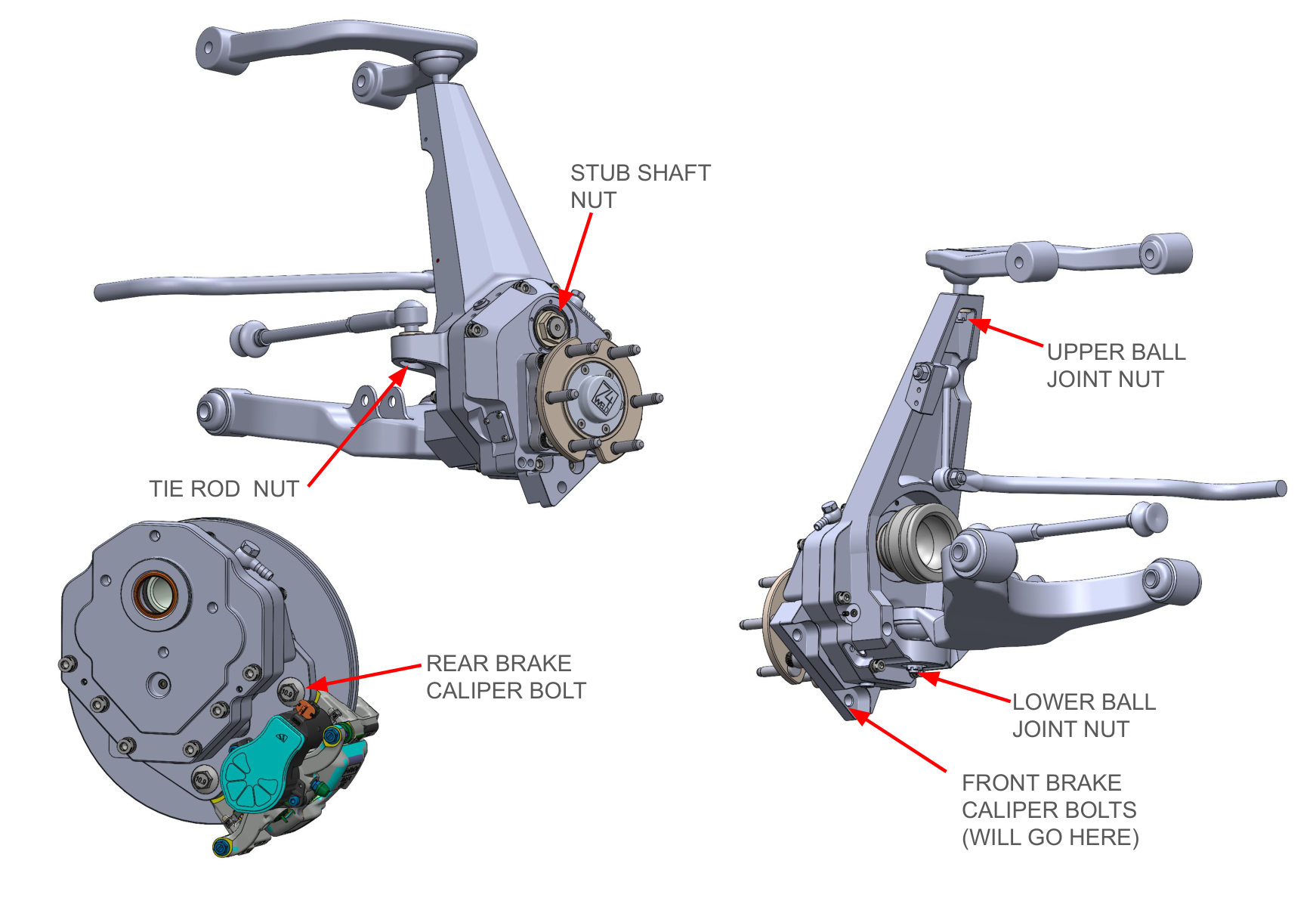 TNGA installation fasteners — stub shaft, ball joints, and tie rod locations