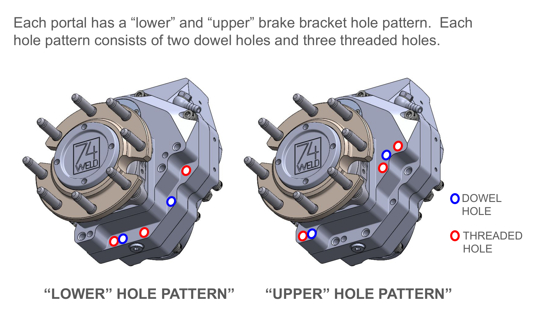 Brake bracket installation — lower and upper hole pattern