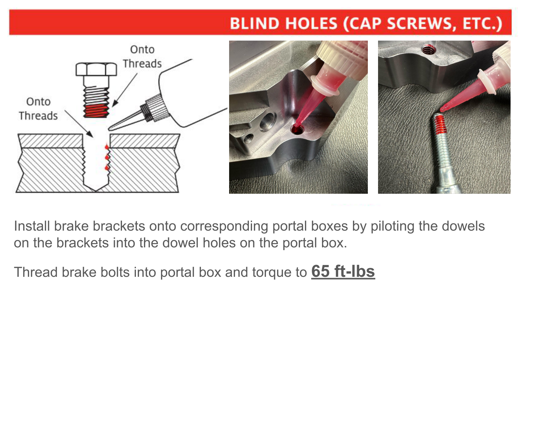 Brake bracket installation — torque to 65 ft-lbs