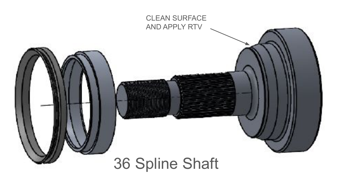 36-spline shaft — RTV and spacer detail