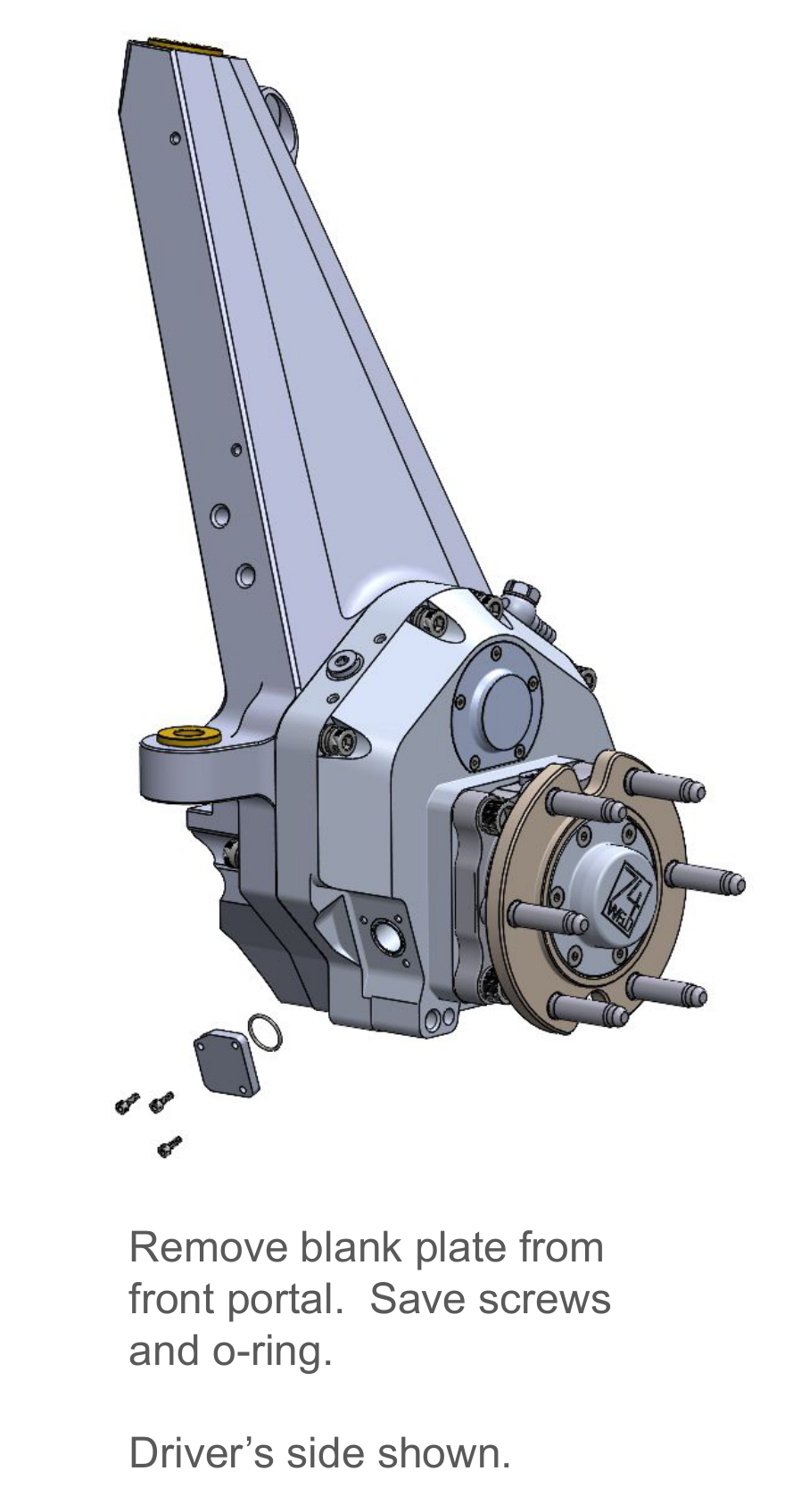 Remove blank plate from front portal — save screws and O-ring