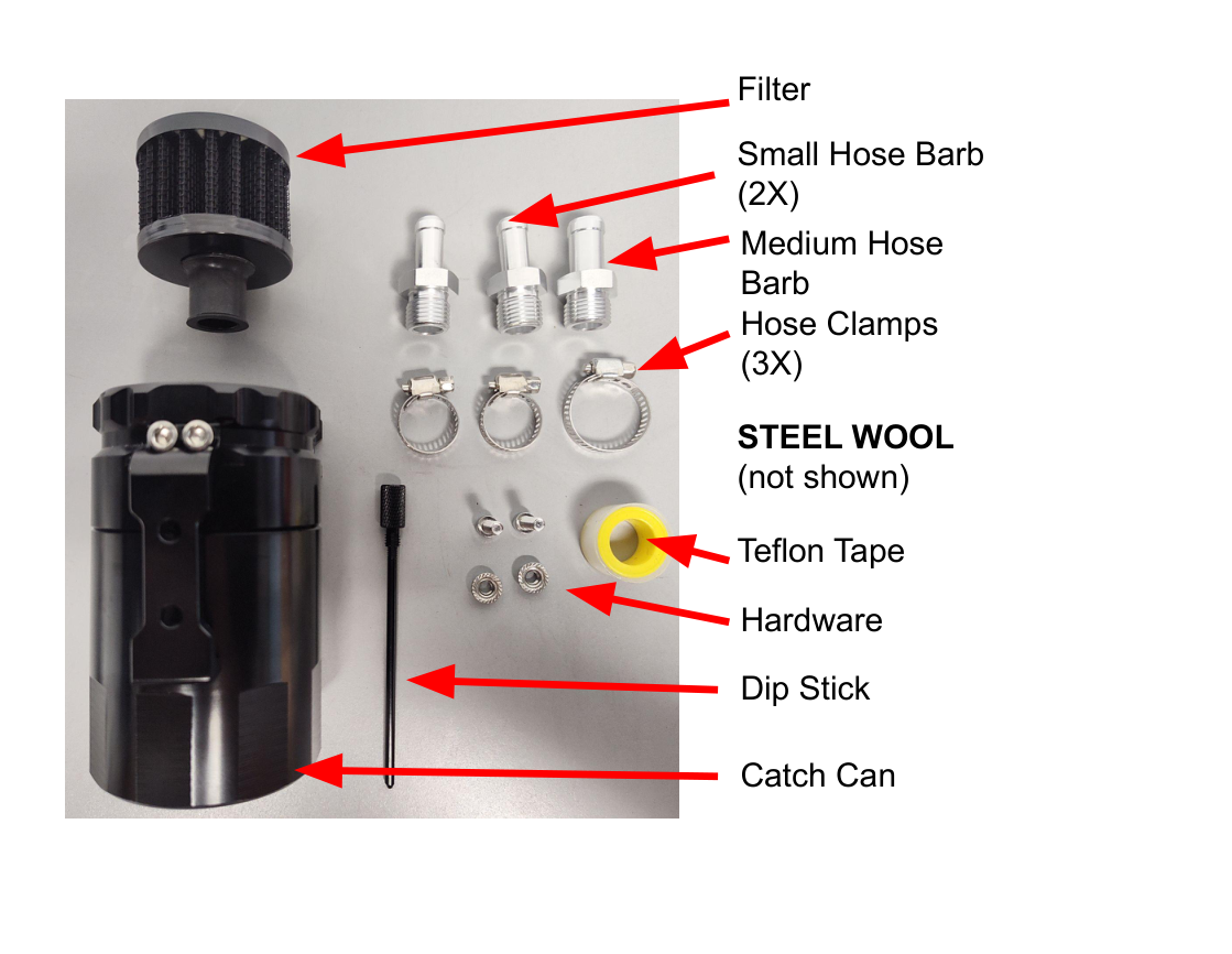 Catch can kit components — filter