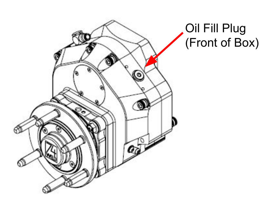 Oil fill plug location — front of box