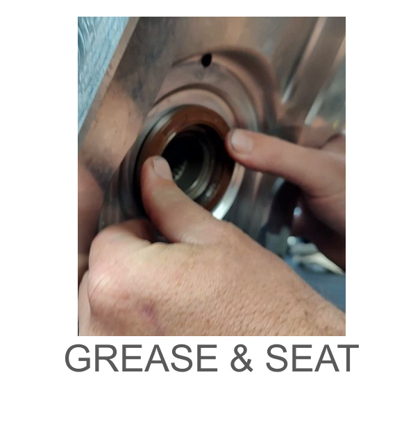 Front upper gear seal — grease and seat new seal
